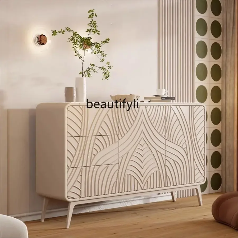 Italian light luxury bucket cabinet  cream secret cabinet  modern simple  living room rock slab decoration  wall storage