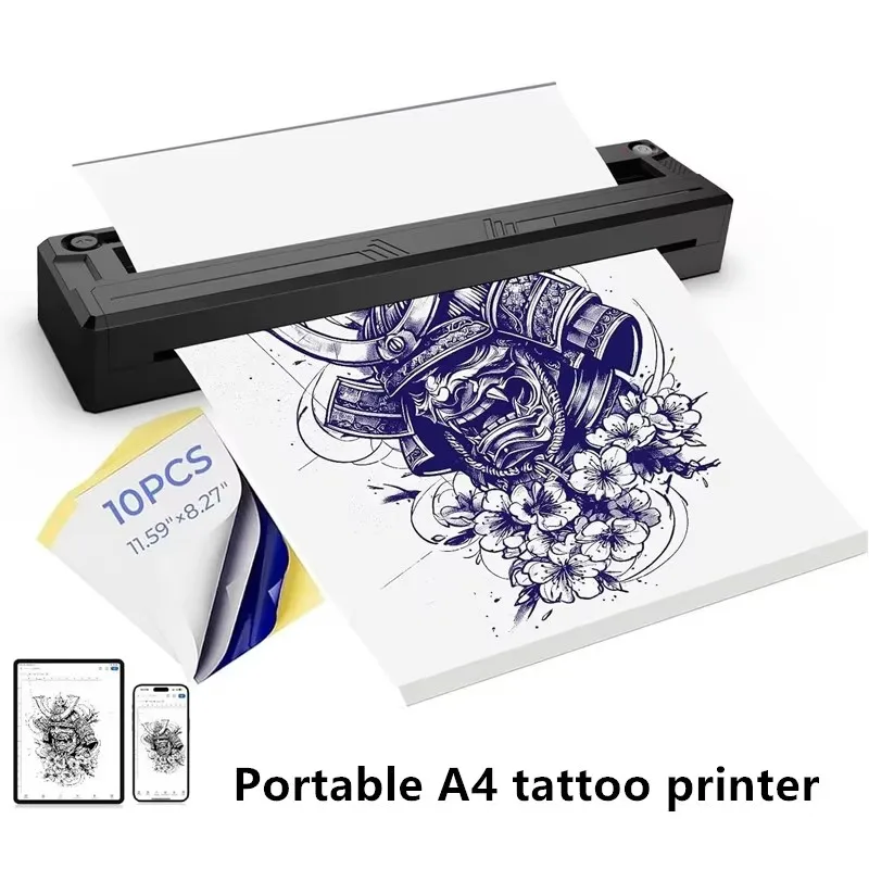 Portable Tattoo Printer Pattern Transfer Wireless Bluetooth A4 Thermal Tattoo Stencil Printer Compatible with Mobile Phone/PC