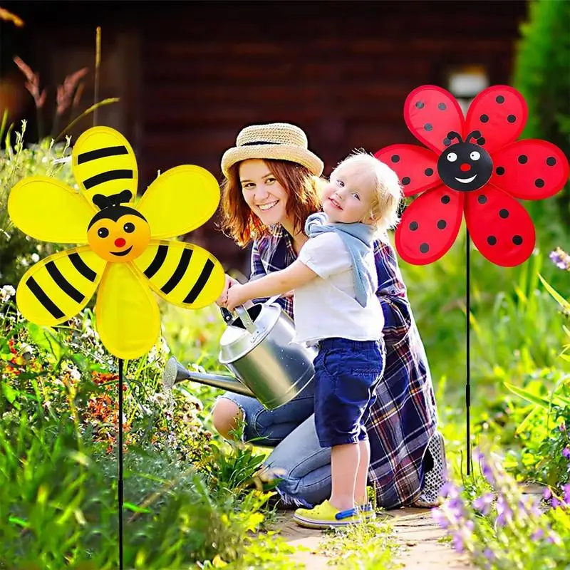 

Outdoor Wind Spinner Pinwheel For Backyard Weather Resistant Ladybug And Bee Windmill For Outdoors Landscaping Backyard