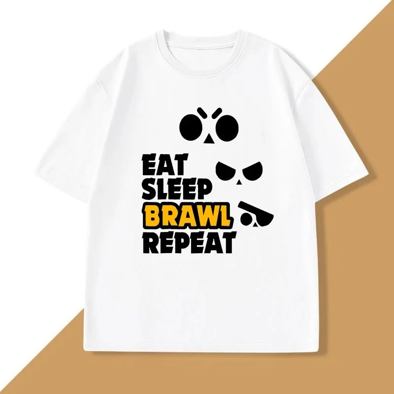 Eat Sleep Brawl Repeat T Shirt for Men Women Gamer Mobile Game Brawl Printed T-shirt Casual Short Sleeve Men's Clothing