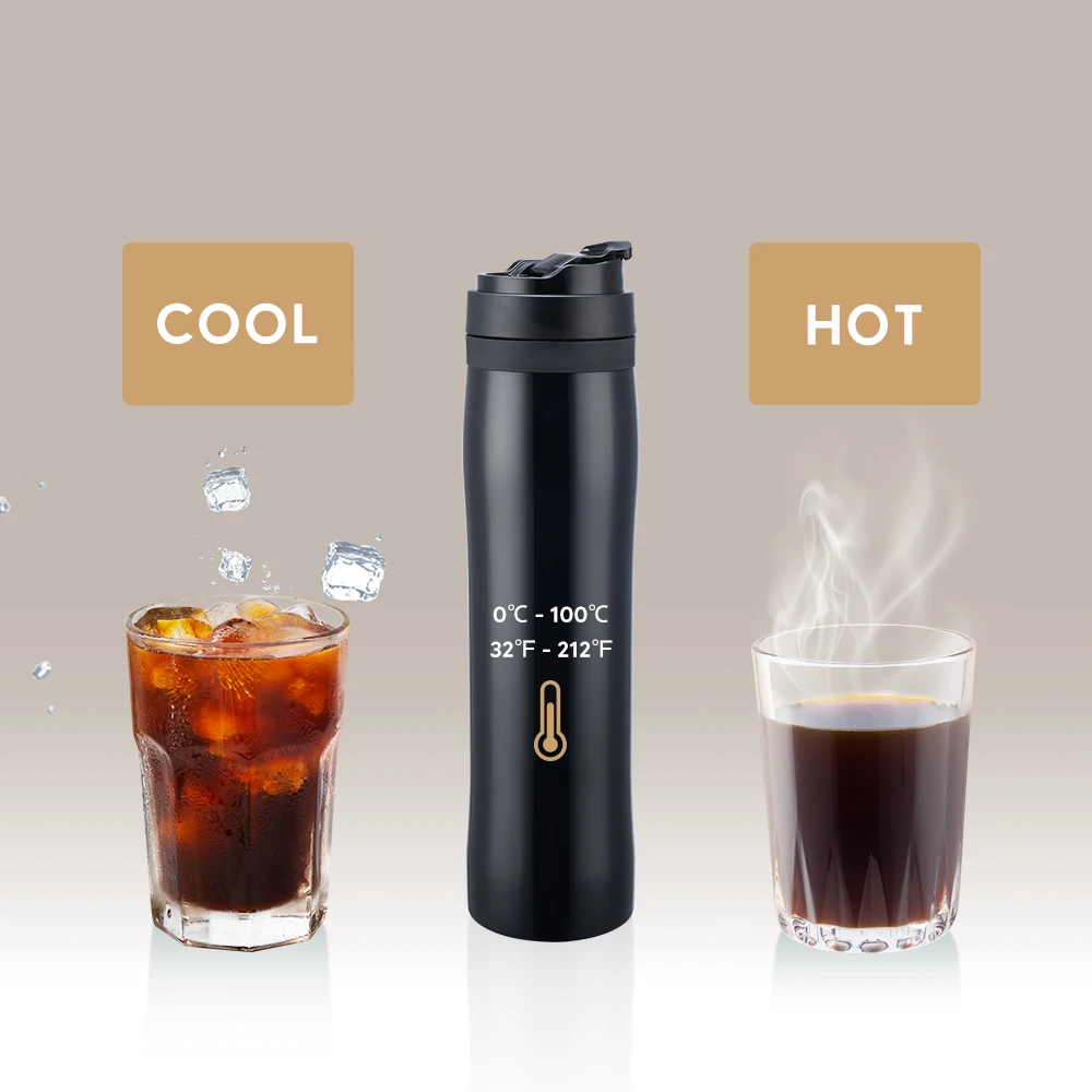 Máquina de café de aço inoxidável ICafilas, filtro do êmbolo do café, parede dupla, caneca fria e quente, produto comestível, 350ml