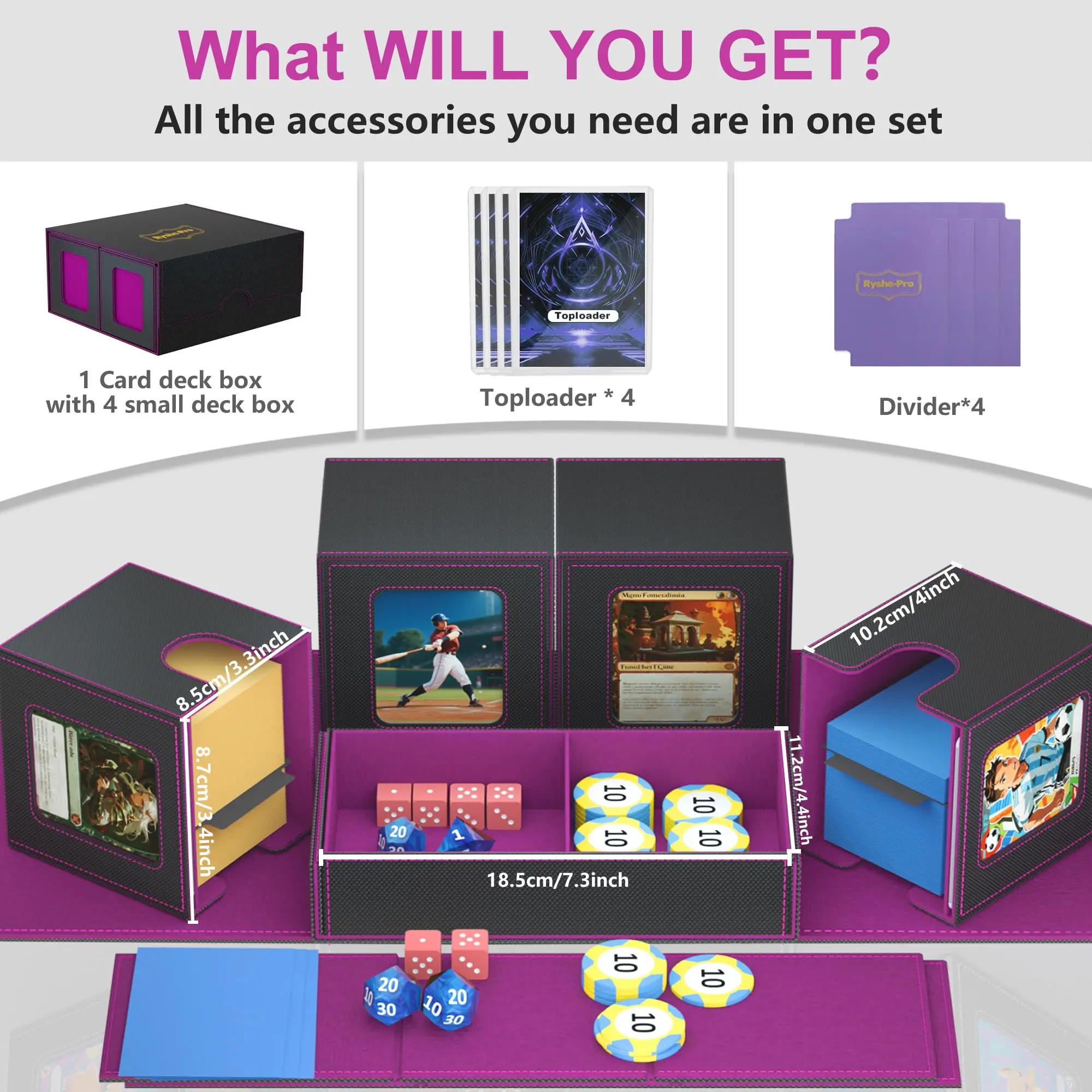 5 In 1 Deck Box For Pokemon Black Bolt MTG TCG Sports Cards Trading Card Storage Box Cards 4 Deck Cases With Covers And Dividers view 5