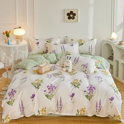 4 Stuks Beddengoed Set Country Romantische Lavendel Bloem Dekbedovertrek Set Paars Geel Bloemen Dekbedovertrek Microfiber Sprei Set