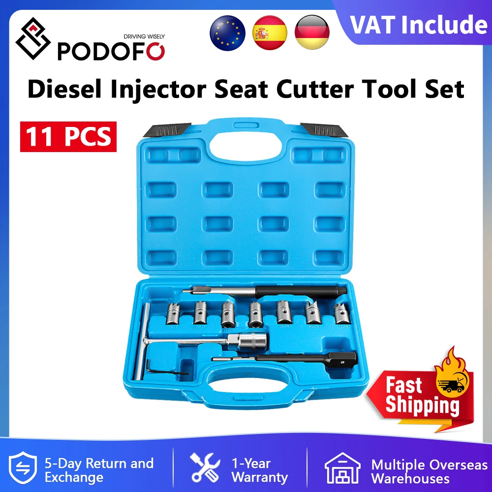 Podofo 11 PCS Iniettore Diesel Set di strumenti per taglierina per sedili Alesatore per auto Rimozione del carbonio Strumento di riparazione pulito Taglierina Alesatore piatto Strumenti di riparazione