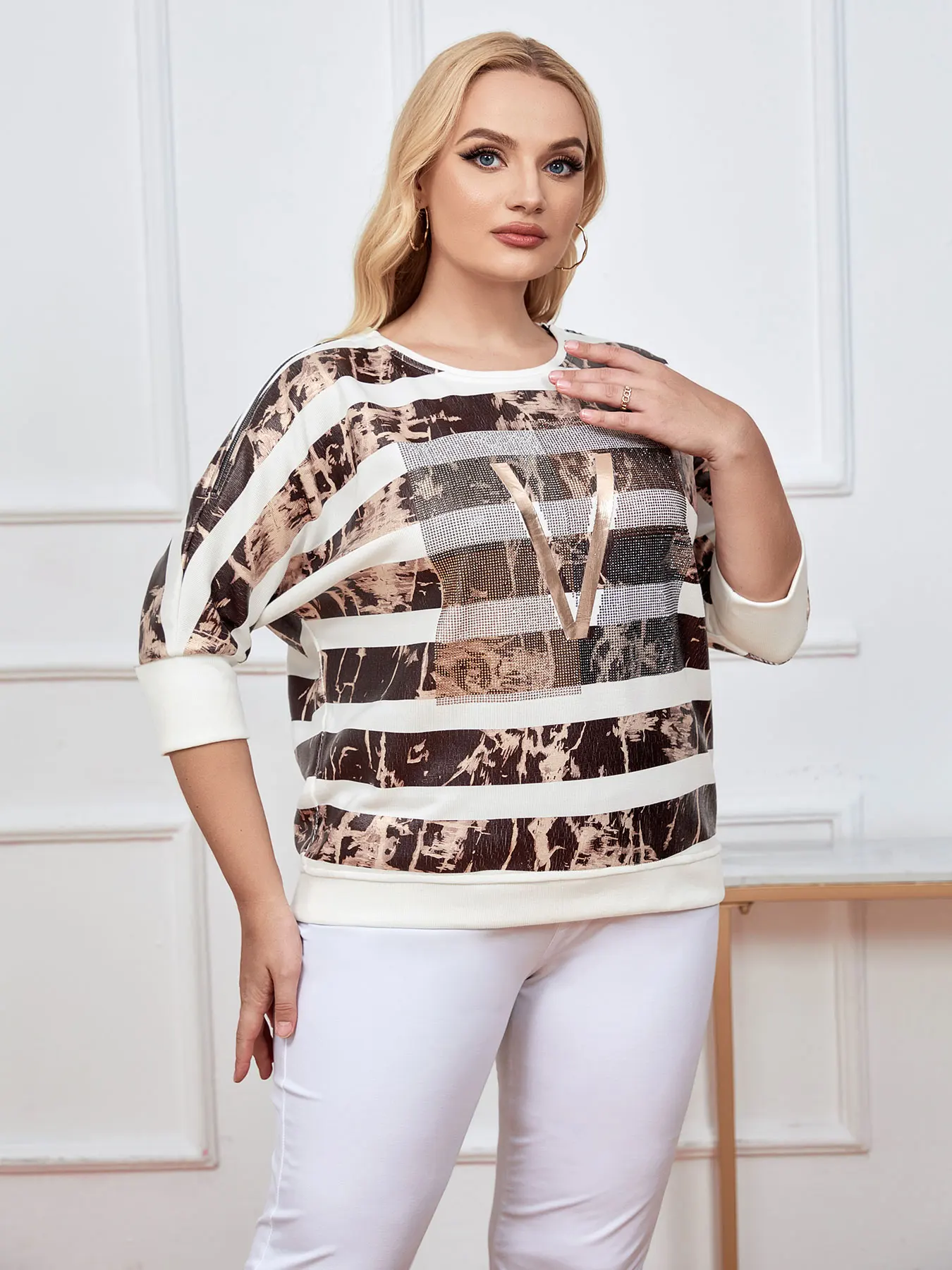 Damska sweter Plus Size moda wiosenna elegancki sweter odpowiednia dla okrągłych damskich bawełnianych modny Top Casual