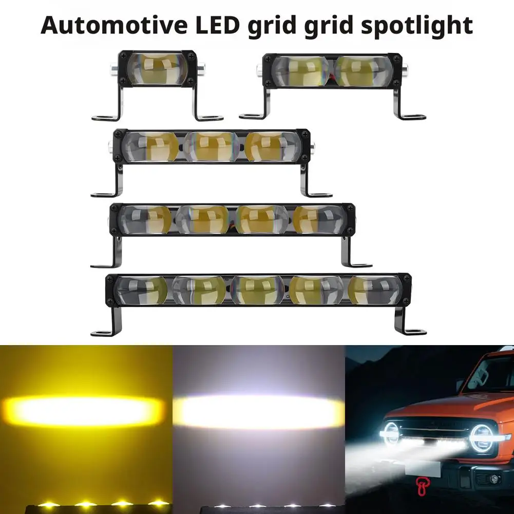 

1PCS 1-5Lens Laser Front Grille Long Row Work Light White Yellow Dual Color Motorcycle Auxiliary Spotlight 9-36V Universal