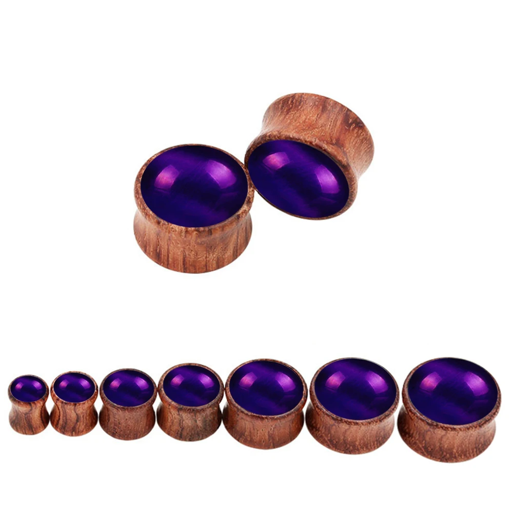

2pc Purple Cat's Eye Natural Stone Wood Ear Gauge Plug Lobe Saddle 0g (8mm) - 13/16" (20mm) Flesh Tunnel Expander