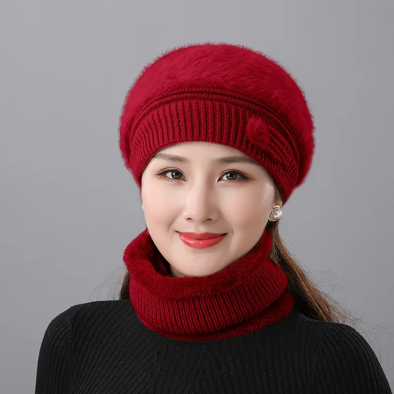 Winter hat women's fleece thickened warm beret women's fashion windproof knitted hat mother cycling wool hat