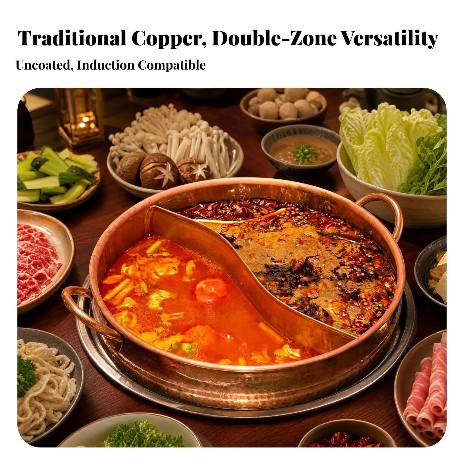 Hammered Finish Copper Hotpot Cookware for Gas Stove Induction Cooktop Versatile Soup Stew Pot Hot Pot Accessories