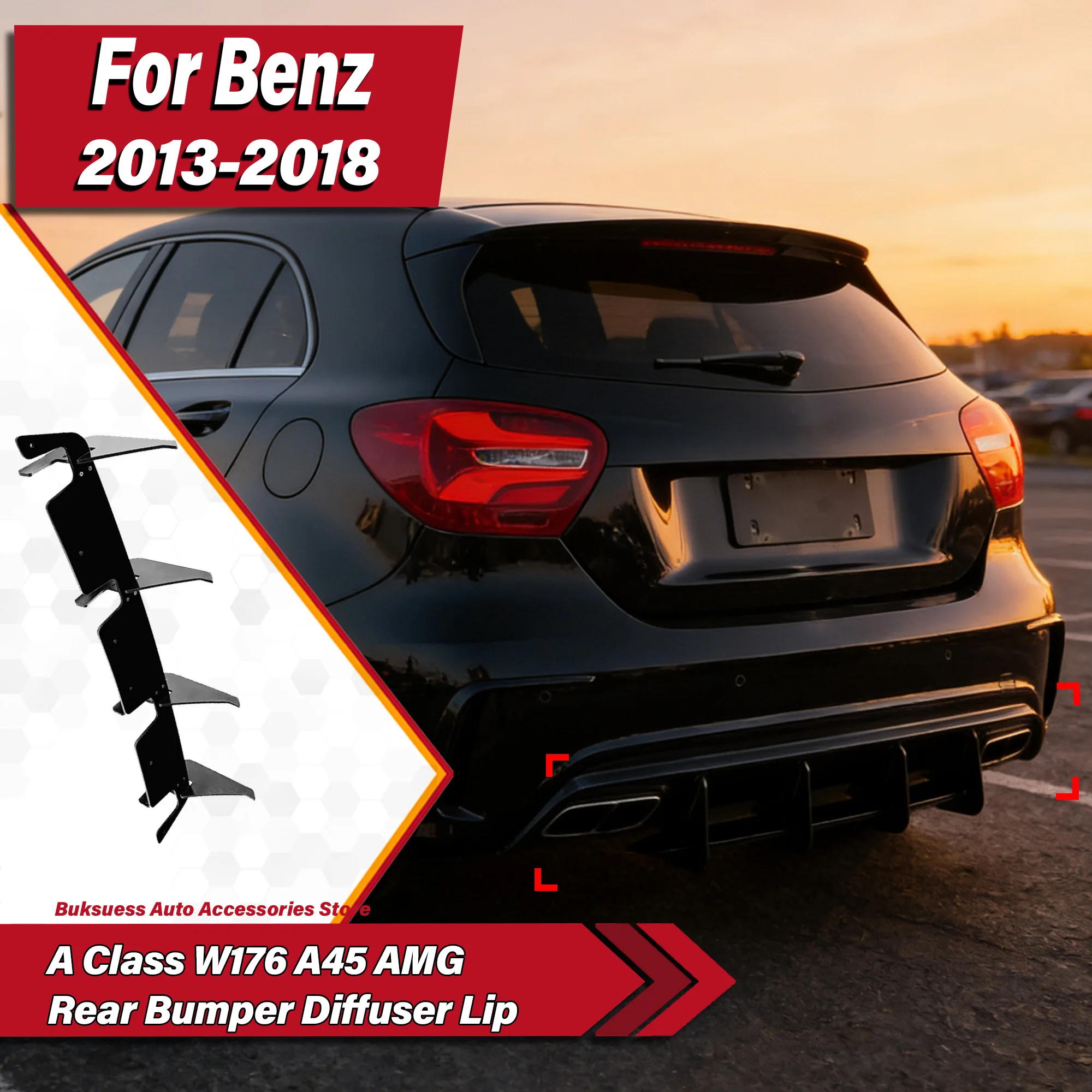 

For Mercedes Benz A Class W176 A45 AMG 2013 2014 2015 2016 2017 2018 Automobile Blade Style Rear Bumper Diffuser Lip Body Kit