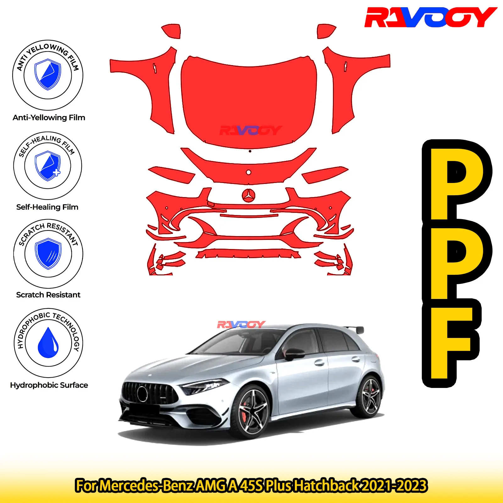 

For Mercedes-Benz AMG A 45S Plus Hatchback 2021-2023 Glossy Matte Black Precut front PPF Kit Paint Protection Film