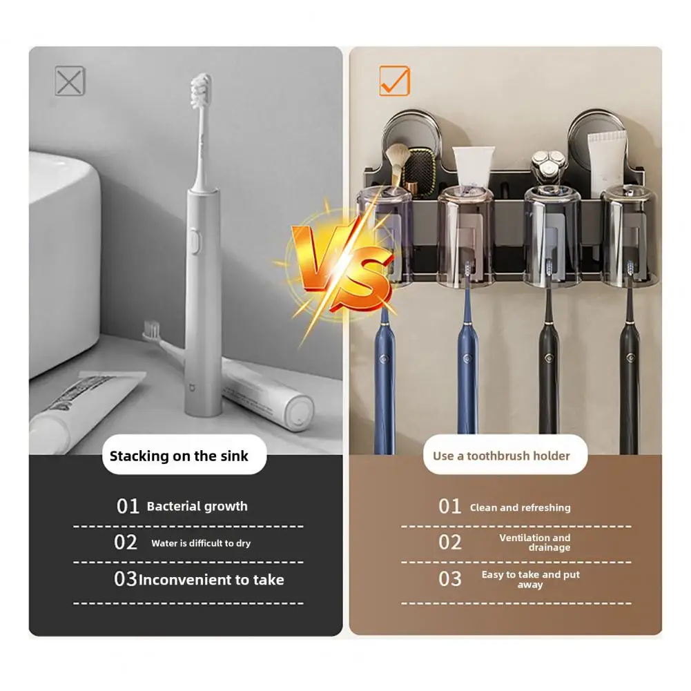 

Cup Toothbrush Rack Holder Bathroom Toothbrush Holder with Suction Cup Wall-mounted Bathroom Organizer Double-layer for Electric