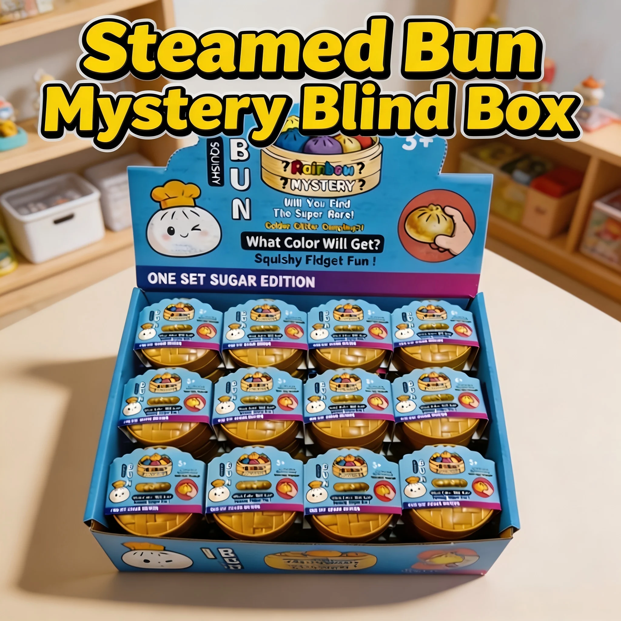 Mini Caja Misteriosa de Juguetes Blandos con Forma de Bollo al Vapor con Purpurina, Juguete Realista de Dim Sum para Aliviar el Estrés, Juguete Coleccionable Sorpresa para Apretar, Regalo