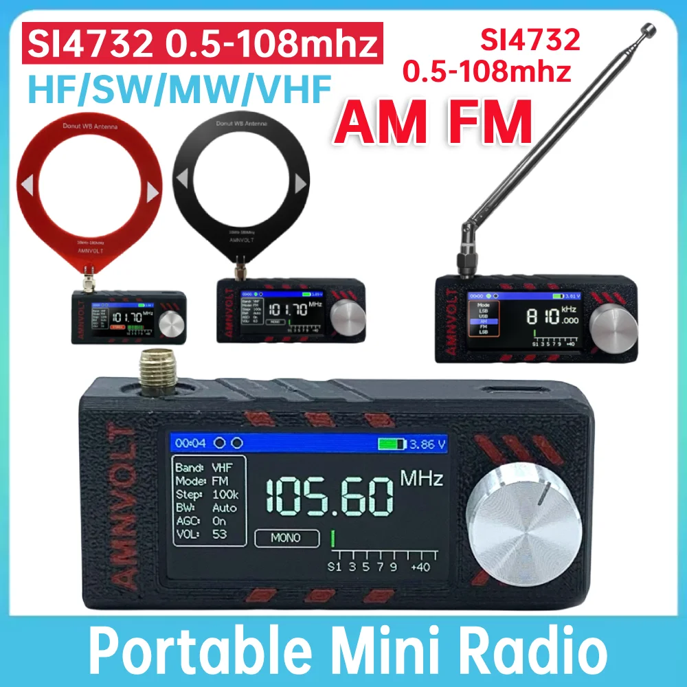 AM FM جميع الموجات راديو SI4732 0.5-108 ميجا هرتز LSB USB FM/AM راديو 1.9 بوصة IPS شاشة راديو جيب صغير مع هوائي SMA-KE استقبال