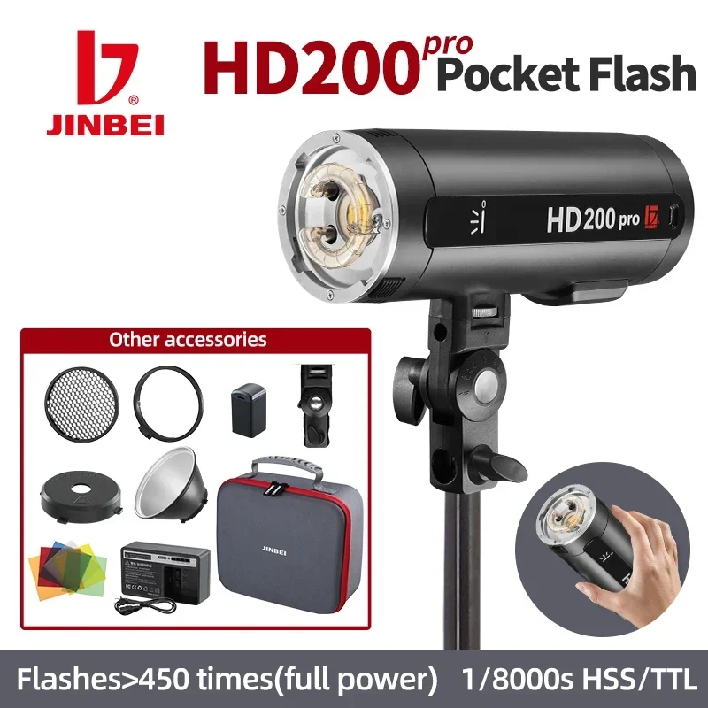 

JINBEI HD200pro Outdoor Speedlite Flash Light 200W TTL 2.4G HSS Pocket Strobe with Bag Speedlite For Canon Nikon Sony Olympus