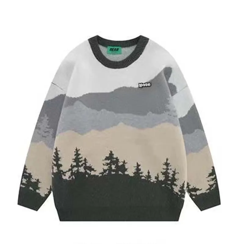 Estilo japonês camisola masculina jacquard crewneck malhas inscasual espessamento masculino outono e inverno novo estilo casal versátil