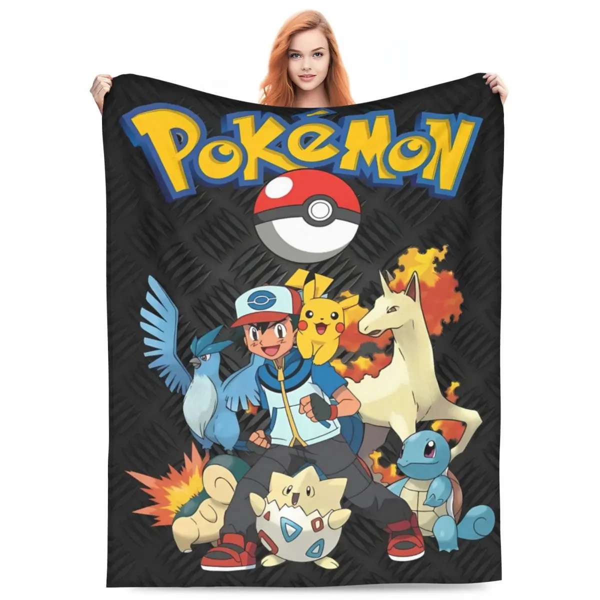 Poke-mon Pikachu Flannel Blanket Warm Soft Throw Blanket for Couch Chair Travel Novelty Bedspread Sofa Bed Cover