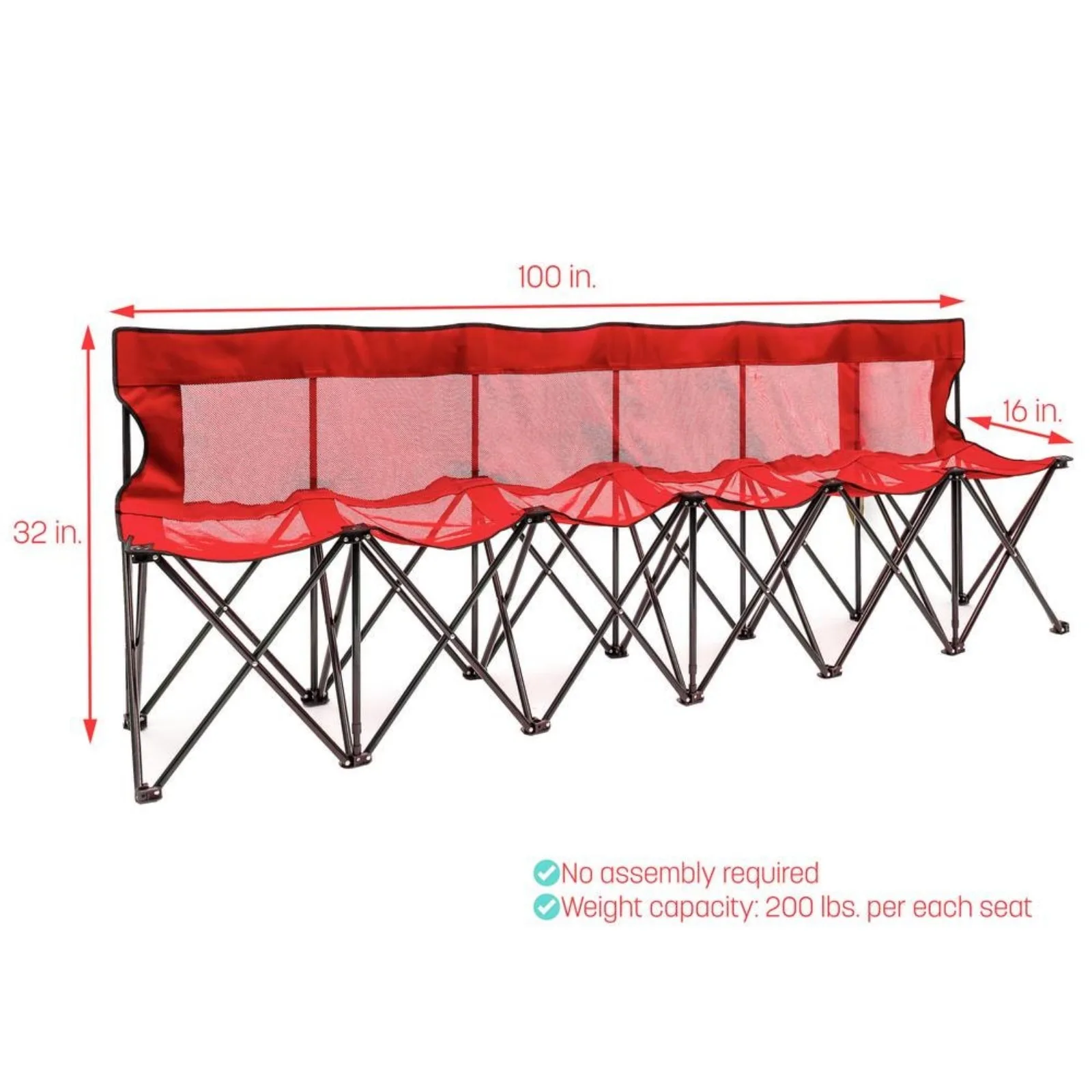 US Portable 6-Seater Folding Team Sports Sideline Bench with Mesh Seat and Back