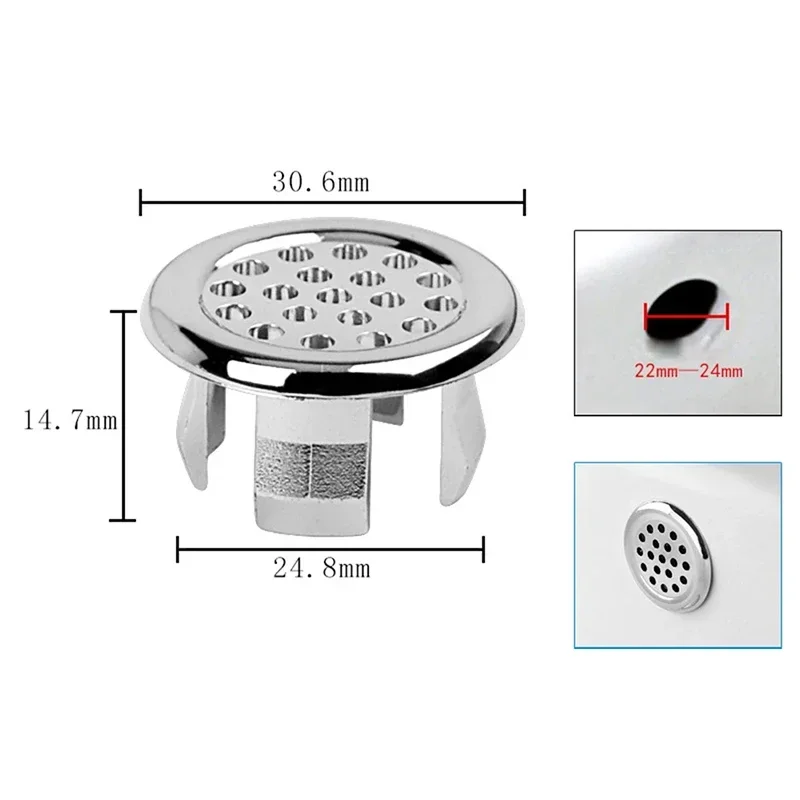 Sink Overflow Ring Drain Cover Replacement Bathroom Kitchen Sink Wash Basin Trim Overflow Cover Hole Insert Round Caps