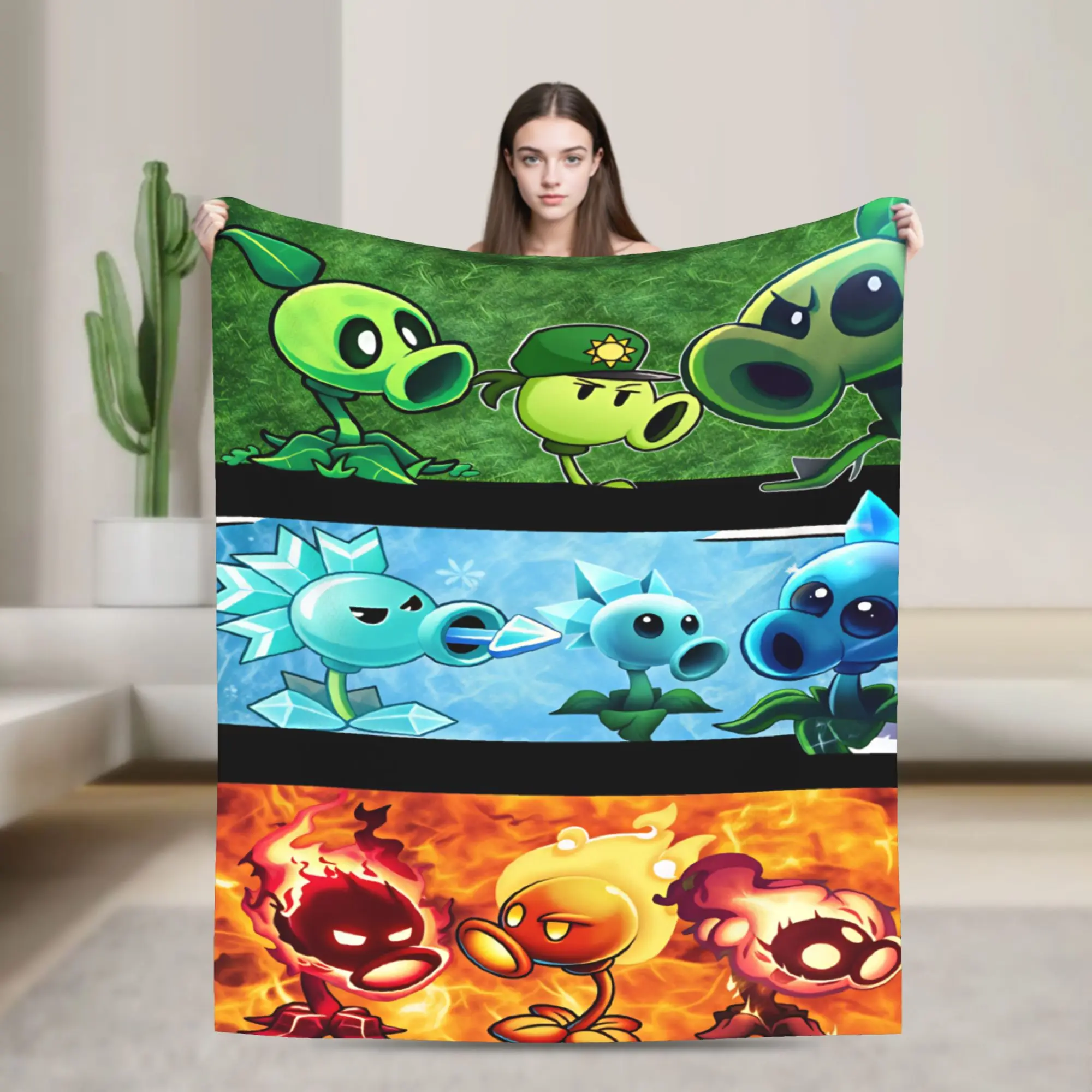 Plants Vs Zombies Peashooter Element Blanket Warm Soft Throw Blanket Autumn Travel Couch Chair Sofa Bed Novelty Bedspread