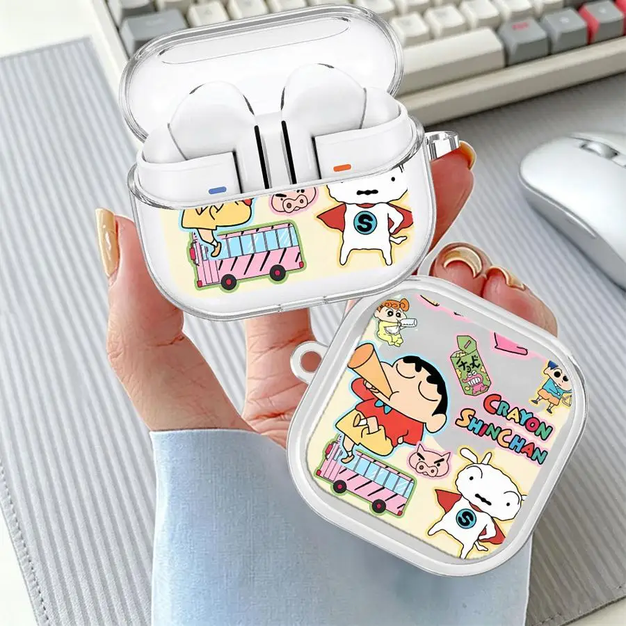 Anime Cra-yons Shin-chans Case For Samsung Galaxy Buds 4 Pro 2 4Pro 3Pro Live 3 FE 2Pro Clear Earphone Cases Cover With Hook