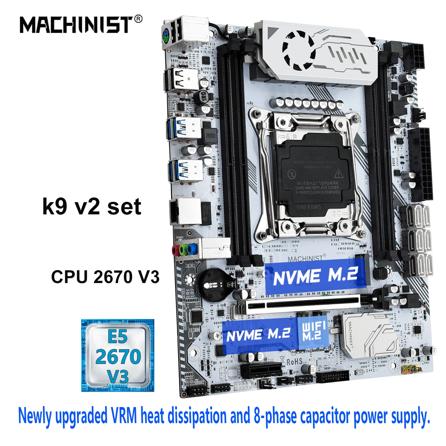 MACHINIST X99 K9 V2 Motherboard Kit Set LGA 2011-3 xeon CPU E5 2670 V3 DDR4 4*8GB RAM Memory usb3.0 M.2 NVME SSD Four channel