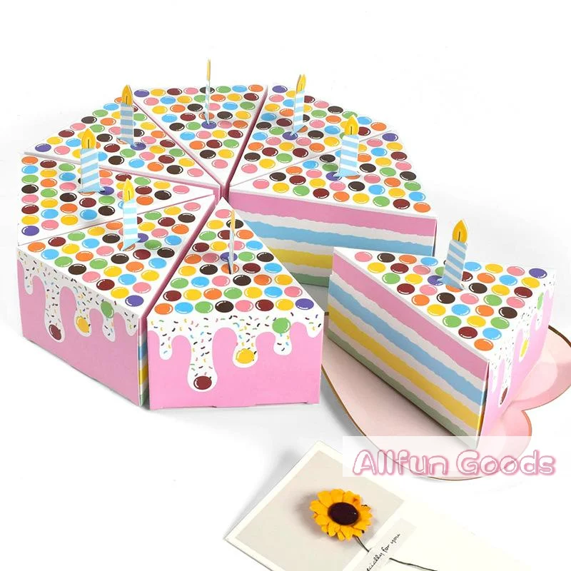 [TG835]8Pcs Triangular Paper Gift Boxes Cake Shaped, Candy Cookie Favors Packaging for Kids Birthday Baby Shower Party Dessert