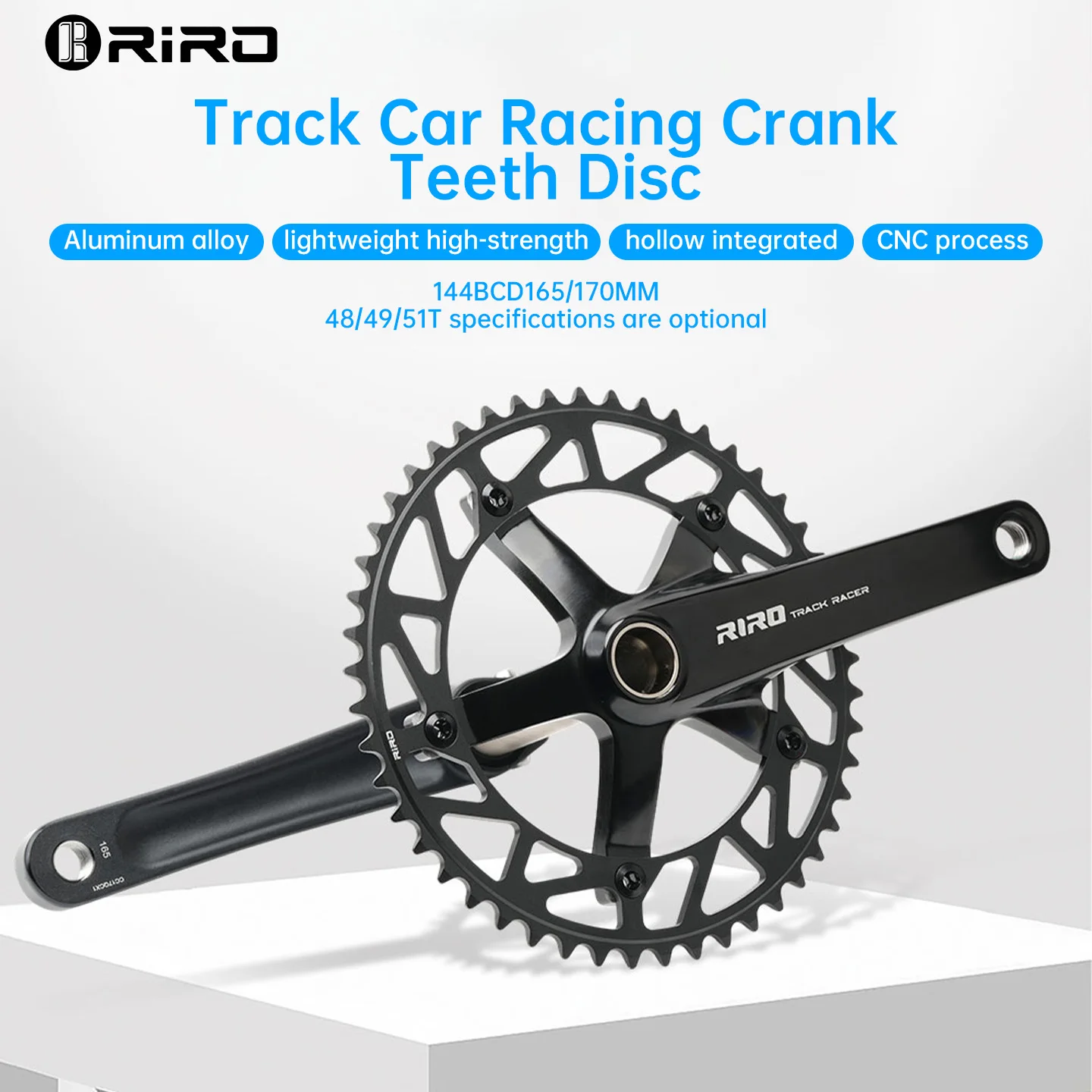RIRO Super Light Track Bike Crankset Aluminum Alloy Hollowtech 144 BCD Single Speed Fixed Gear Bike with 51T Chainring