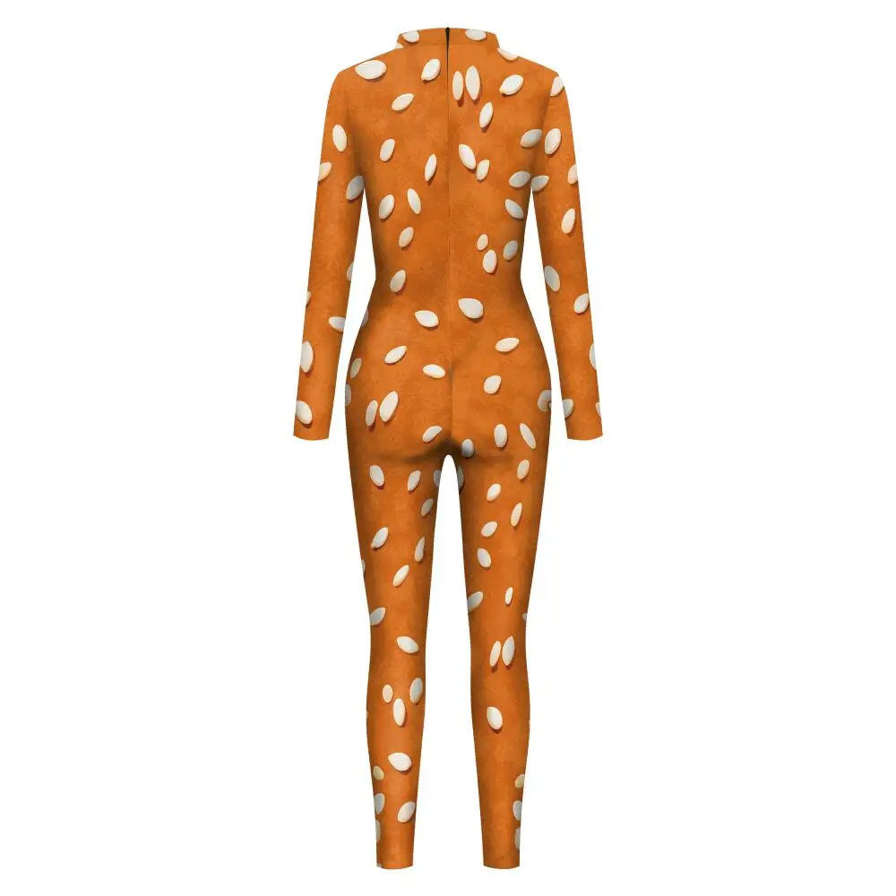 Funny Hot Dog Costume Sausage Print Bodysuit for Women Long Sleeve Full Body Suit Halloween Carnival Food Themed Party Outfit view 6