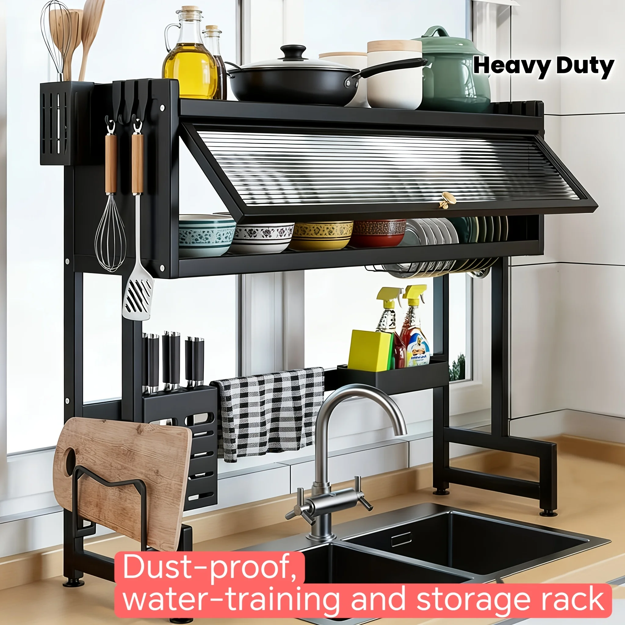 

1 Kitchen Sink Storage Rack, Multi-functional Chopstick Plate And Dish Draining Rack, Dust-proof Cabinet Door, Thickened And Rei