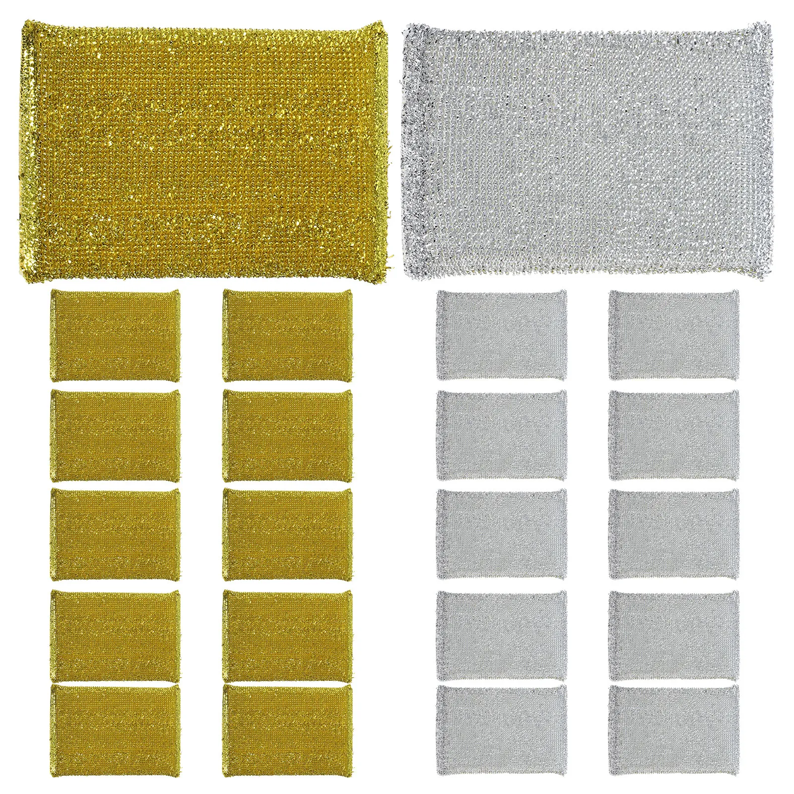 

24Pcs Golden Silver Dishwashing Sponge Pad Heavy Duty Kitchen Cleaning Sponge Non Scratch Scouring Pad for Dishes Faucets Stove