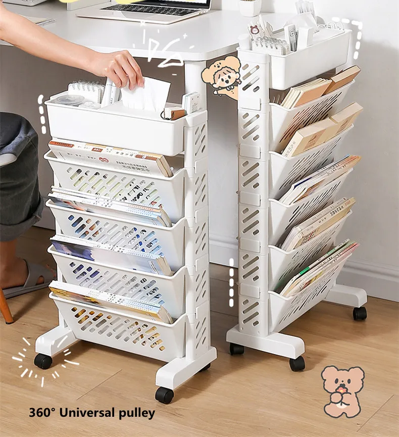 Multi-Layer Creative Removable Desk Side Floor-To-Ceiling Bookshelves Magazine Racks Office File Racks Kitchen Clutter Trolleys