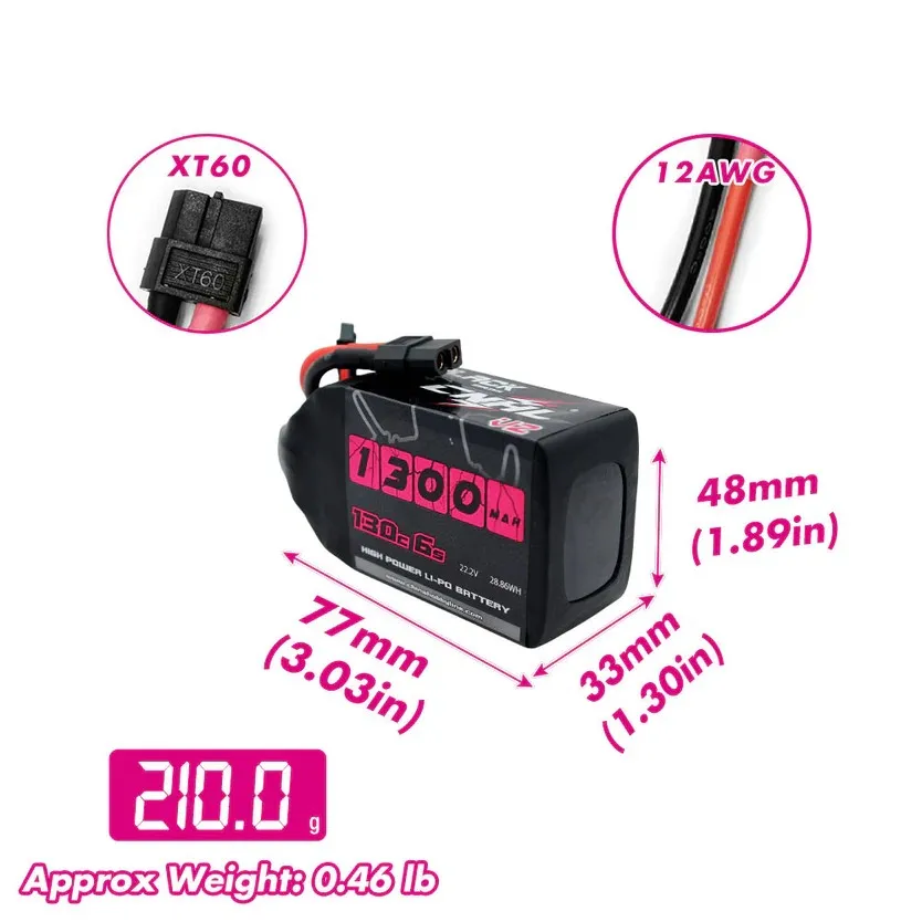 CNHL 1300mah 6S 22.2V 130C Lipo Battery with XT60 Plug For Quadcopter Drone Airplane RC FPV Helicopter - Image 3