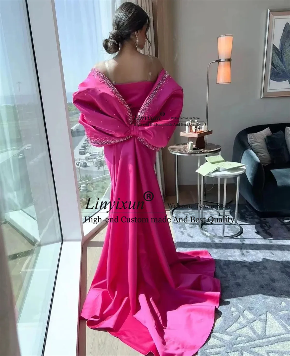 Robe de bal personnalisée en forme de cœur pour femmes, en Satin, avec nœud perlé, longueur au sol, robes d'occasion formelles, arabie saoudite