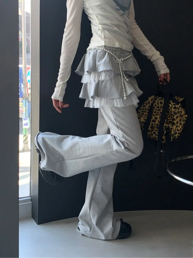 

New Girl's Polka Dot Me Splice Sweatirt Pleated Skirt Bell Bot Fake Two-Piece Long Pants Spring Autumn Seasonal Onlin...