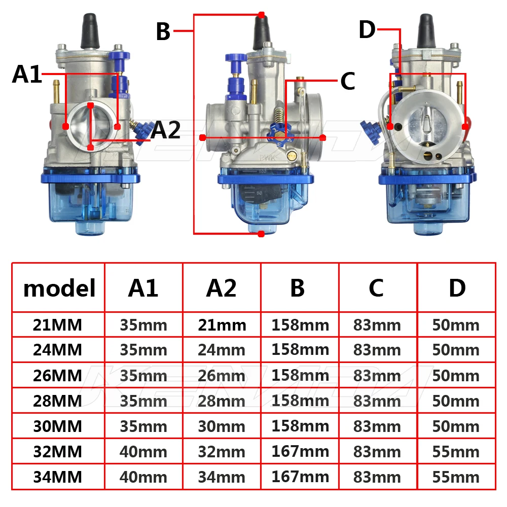 PWK Carburetor 21/24/26/28/30/32/34mm for Koso/Oko/ 2T/4T 75-250cc Scooter/ATV/Dirt/Enduro/Motocross Racing Power Jet