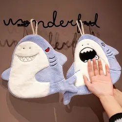 Hand Towel Cute Animal Cartoon Shark Household Cleaning Rag Hanging Absorbent Coral Fleece Kitchen Hand Cleaning Fear