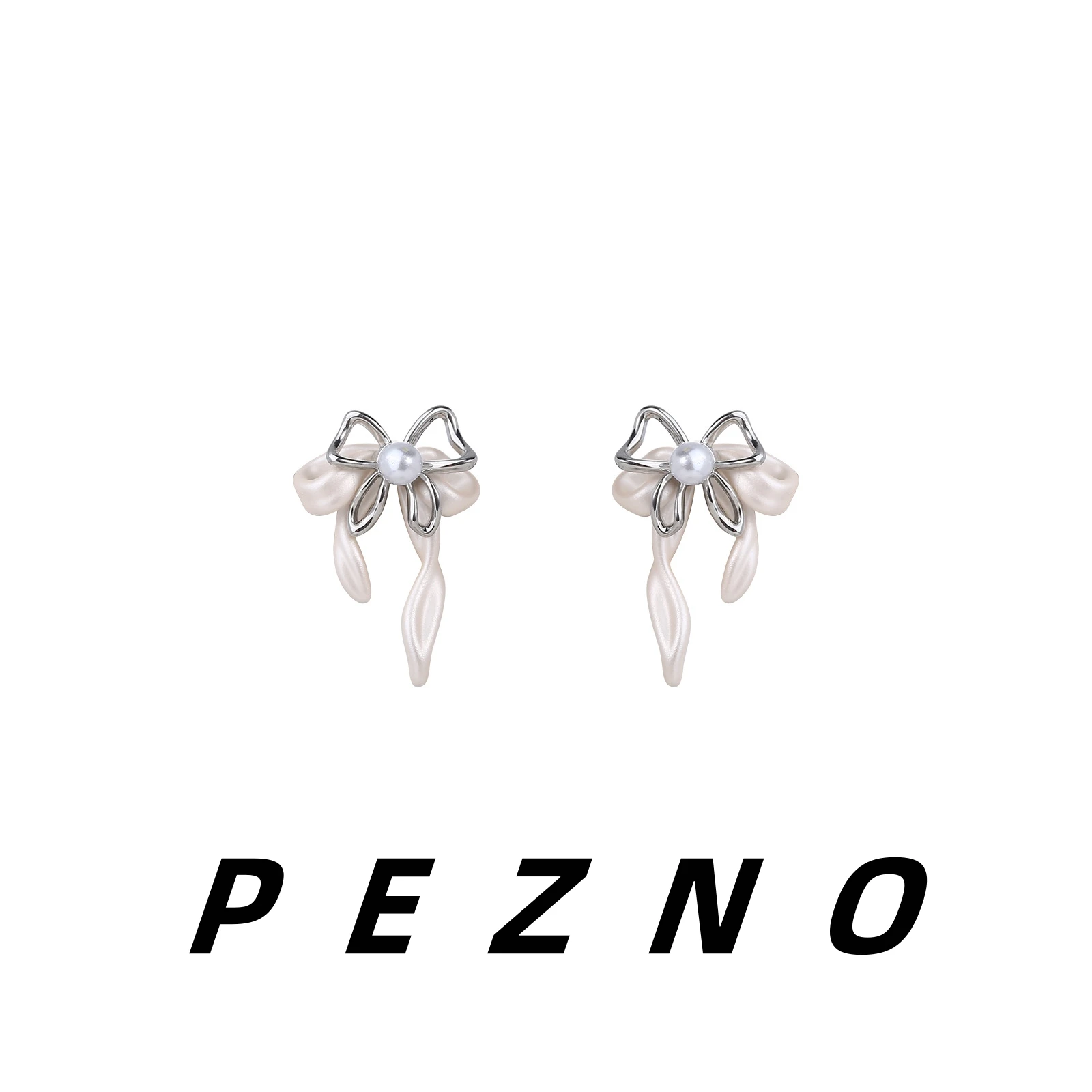 

Two Tone Satin Ribbon Bow Stud Earrings for Women Silver Tone Pearl Dangle Bow Earrings Elegant Fashion Jewelry Wedding Gift