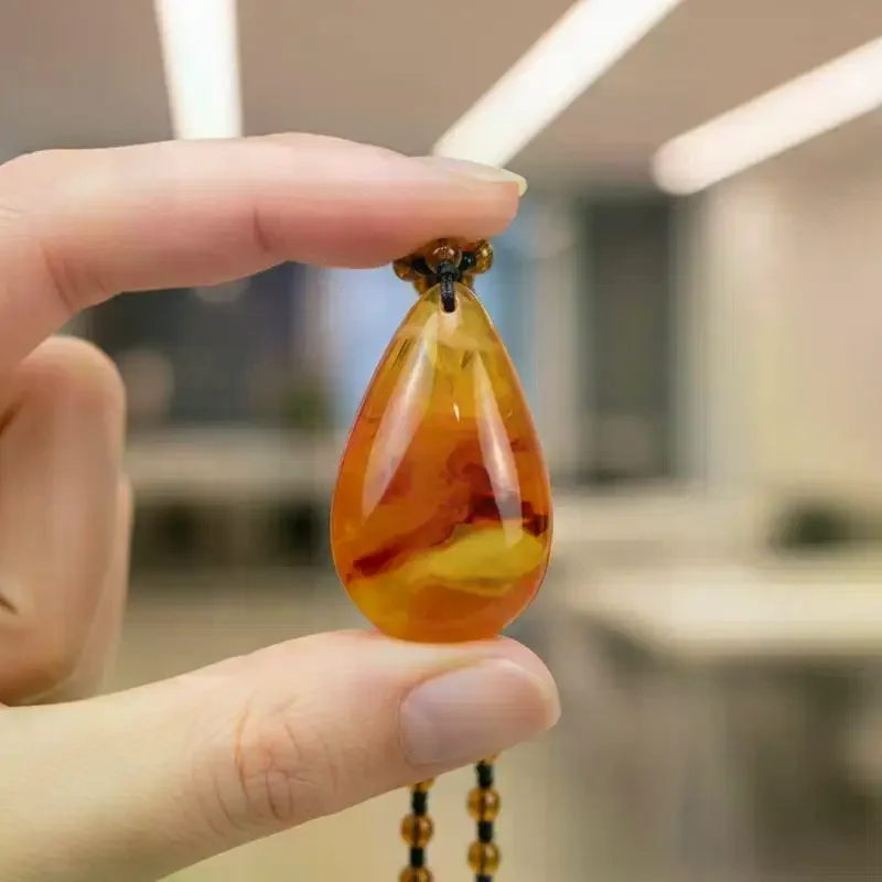 Natural Amber Necklace Beeswax Bead Necklace Honey Brazilian Amber Necklace Endant Handmade Ethnic Style Pendant Ornament