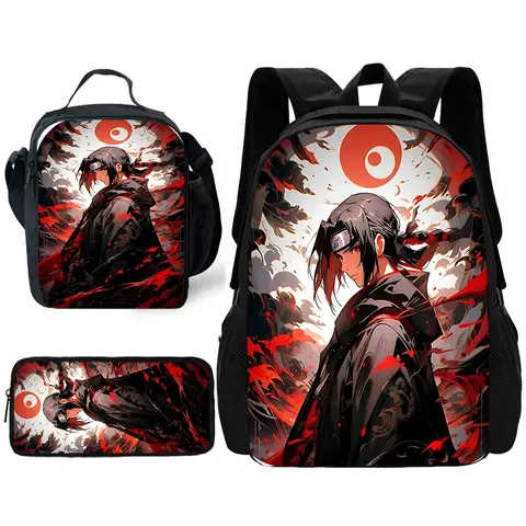 Child School Cartoon For N-Narutos UchihaS Backpack with Lunch Bags ,Pencil Bags ,School Bags for Boys Girls Best Gift