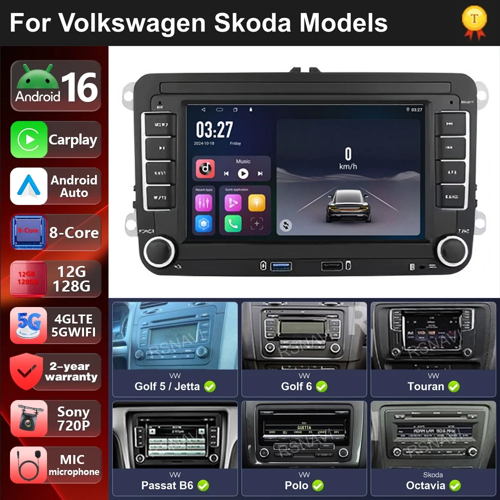 Car Radio Android 16 For VW Volkswagen Skoda Octavia Golf 5 6 Touran Passat B6 Polo Jetta  Multimedia Autoradio Stereo Video GPS
