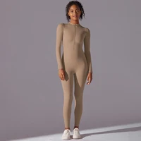 Solid Sports Jumpsuit Fashion Zipper Long Sleeve Fitness Overalls Women Sportswear Quick-dry Gym Yoga Jumpsuit - Image 5