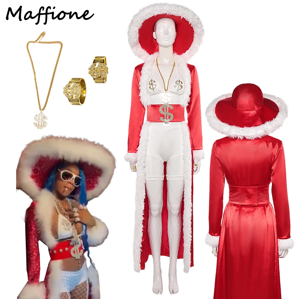 

Rapper Halloween Party Cosplay Costume Women Adult Girls Hiphop Disguise Fantasia Clothing Rings Neclace Red Outfits Halloween