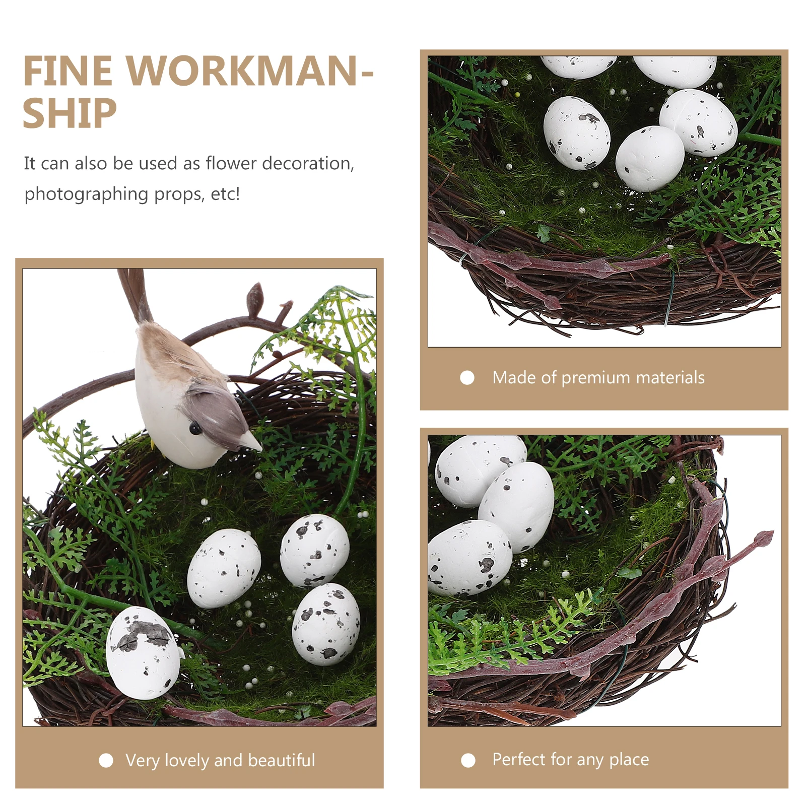

5pcs Artificial Bird Nest Ornament Store Office Craft Rattan Christmas Eggs Photo Props Rustic Style Decor