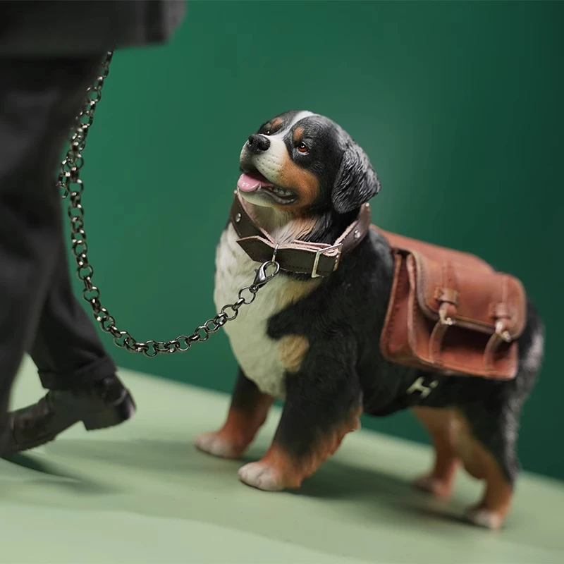 JXK 1/6 Scale Simulation Cute Honest Black Resin Bernese Mountain Pet Dog Model for 12inch Toy Figures Ornament Gift