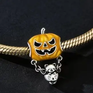 925 Sterling Silver Original Charm Halloween Pumpkin Cat Bead Woman Jewelry Fit Bracelet Making Festival Gift