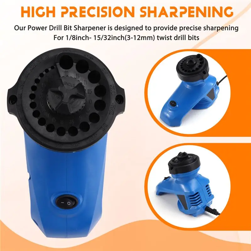 FLYY-Power Bohrerschärfer für 1/8''- 15/32'' 3-12 mm Spiralbohrer, Schleifmaschine, Bohrerschärfmaschine, EU-Stecker – Detail 9