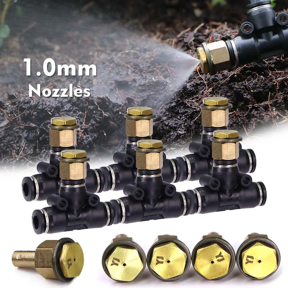 

1/4" 1.0mm Atomizer Sprayers Low-pressure Misting Nozzles 6mm Slip lock Tee Quick Connect Garden Irrigation Agriculture Watering