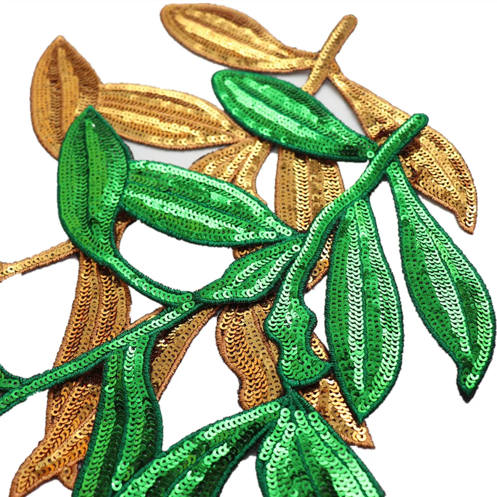 

Embroidered golden green leaf cloth patch clothes decoration patch appliqué accessories