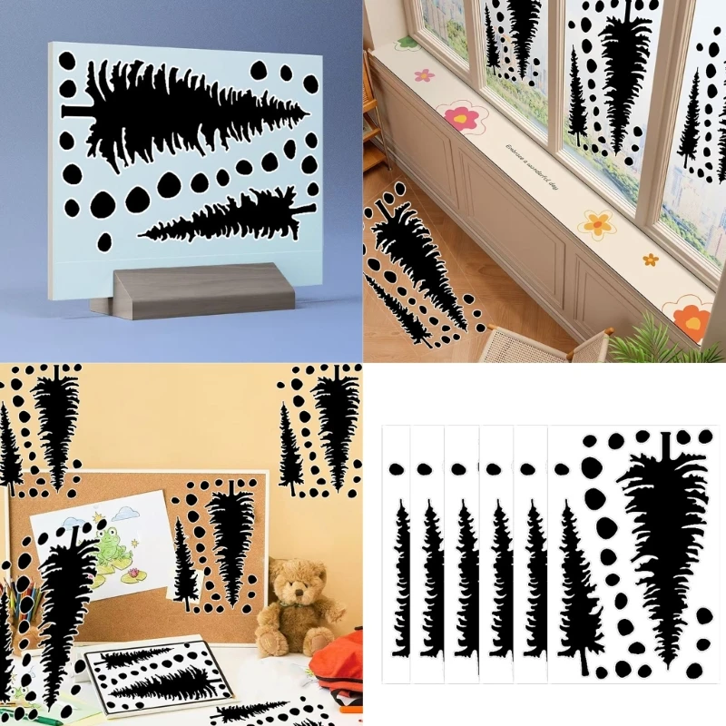 

6 Sheets Chinese Inks Painting Christmas Tree Plastic Sticker Waterproof Reusable Wall Art Decorations for Kid Crafts 896C